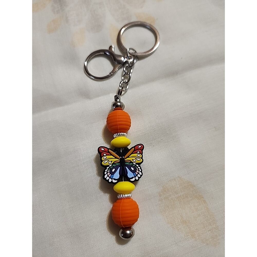 Silicone Bead Keychains Butterfly Orange Yellow Handmade Hand Crafted